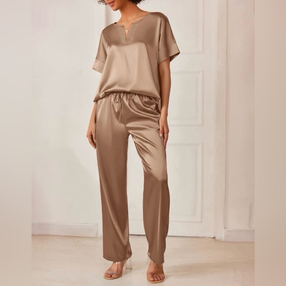 NWT| Champagne Satin Pajama Set - Picture 2 of 9